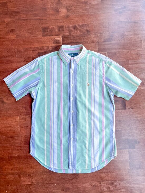 Polo Ralph Lauren Other - Polo Ralph Lauren Short Sleeve Button Down Oxford Shirt Medium Vertical Stripes